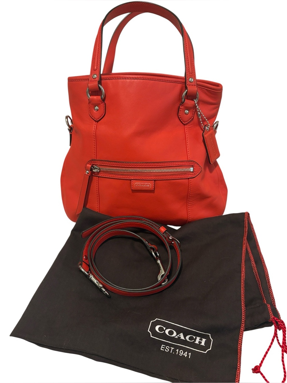 EUC Coach Daisy Mia F23901 Leather Convertible Tote Crossbody Bag Orange Red